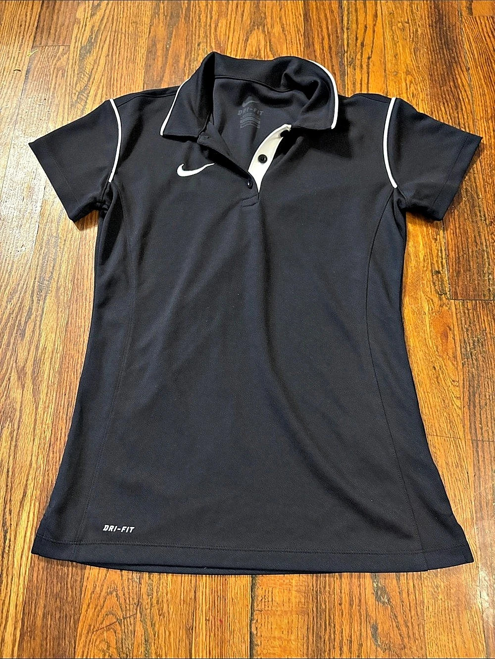 🎉Nike Women'Small Dri-FIT Short-Sleeve Classic Polo Black Polo Shirt Size Small